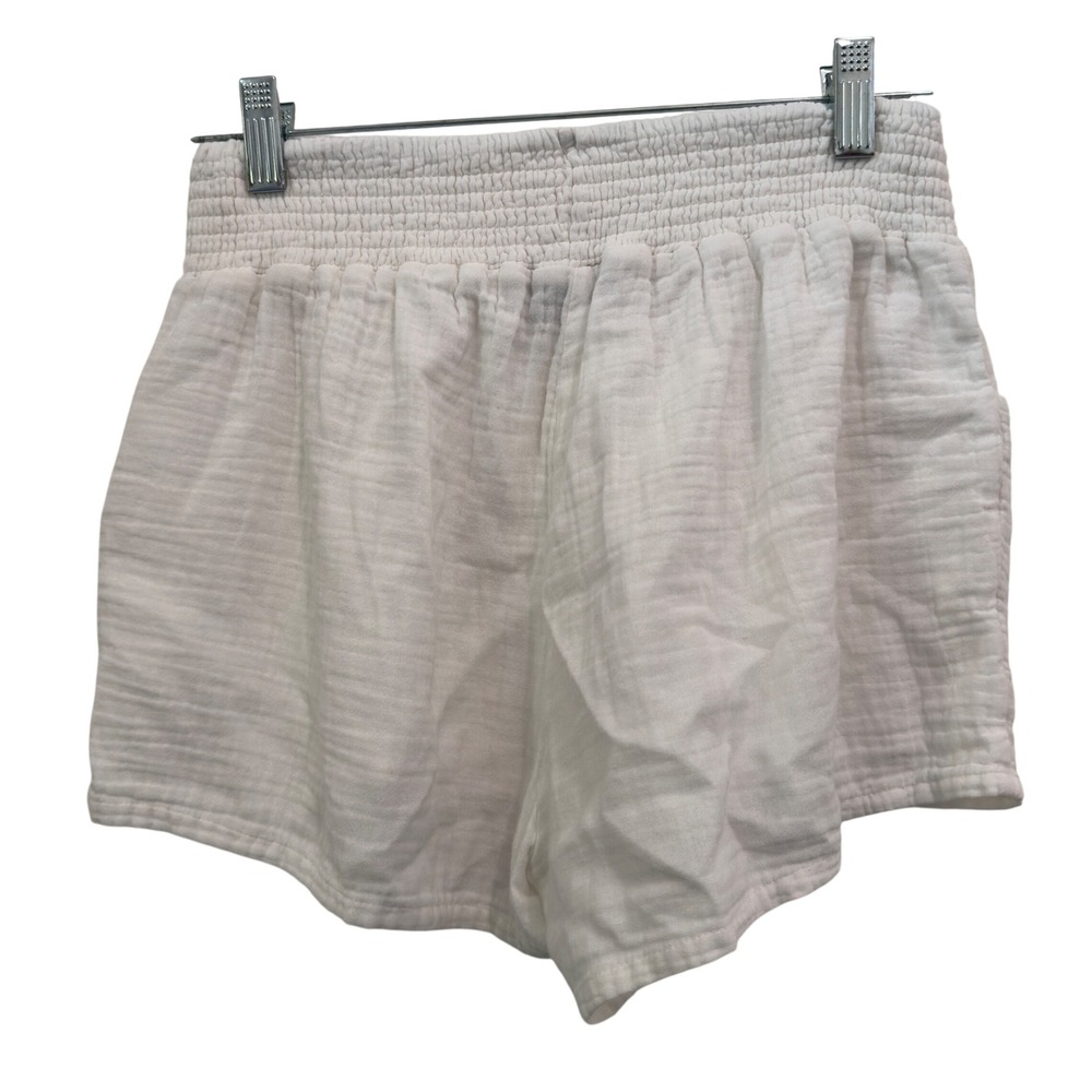 Vintage Havana Gauze Shorts S White Crinkle Cotton Smocked Waist Beachy Coastal
